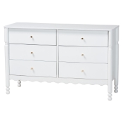 Baxton Studio Hoffman Dresser - 6-Drawer Horizontal Storage Cabinet with Scalloped Apron and Turned Legs for Bedroom, White